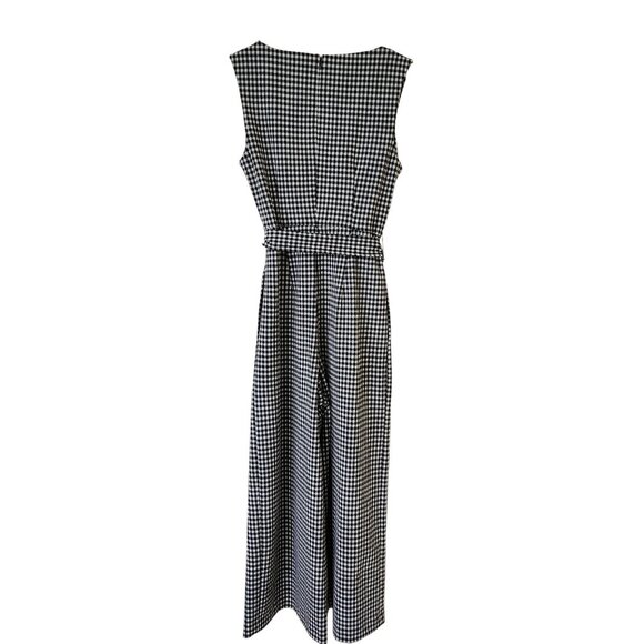 Calvin Klein Black & White Gingham Checkered Sleeveless Jumpsuit Fall Work - Picture 3 of 14